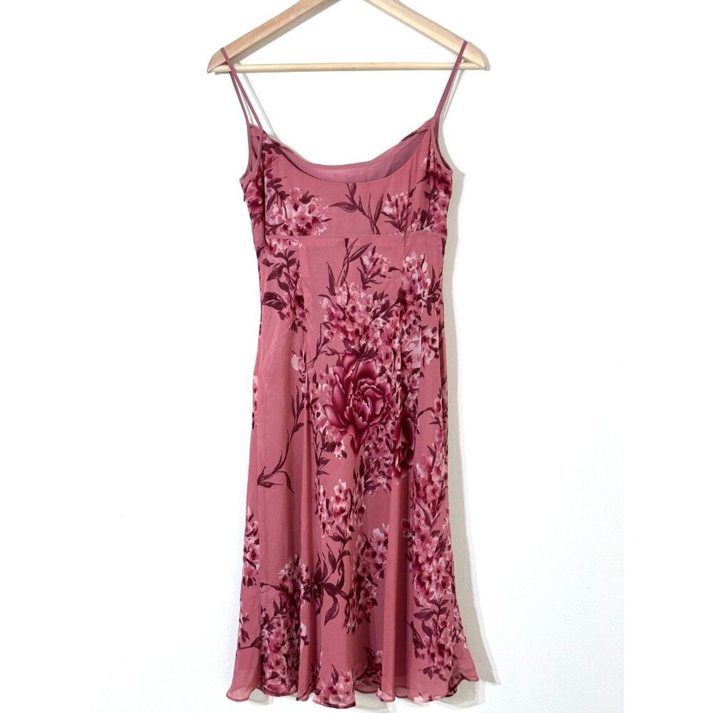 Vtg Y2K Ann Taylor Pink Floral Silk Babydoll Dress Cowl Neck Feminine Coquette - Picture 5 of 16